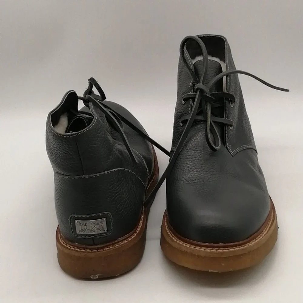 Australia Luxe Collective‎ Mens Lincoln Chukka Boots Gray Leather Lace Up Fur 9